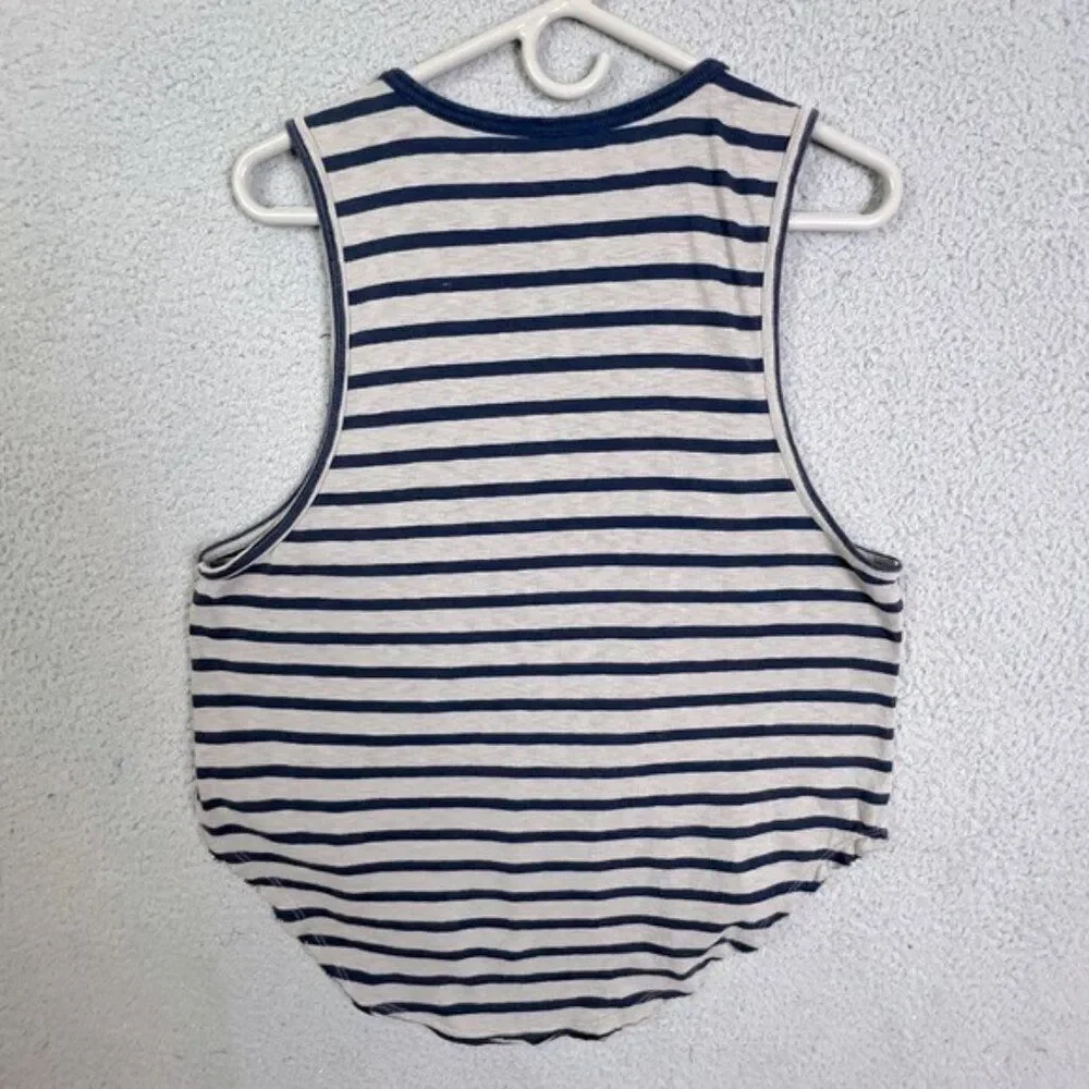 FREE PEOPLE WOMENS TANK TOP GRAY BLUE STRIPES SIZE S